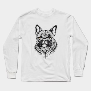 English Bulldog Pet Animal Nature Illustration Art Tattoo Long Sleeve T-Shirt